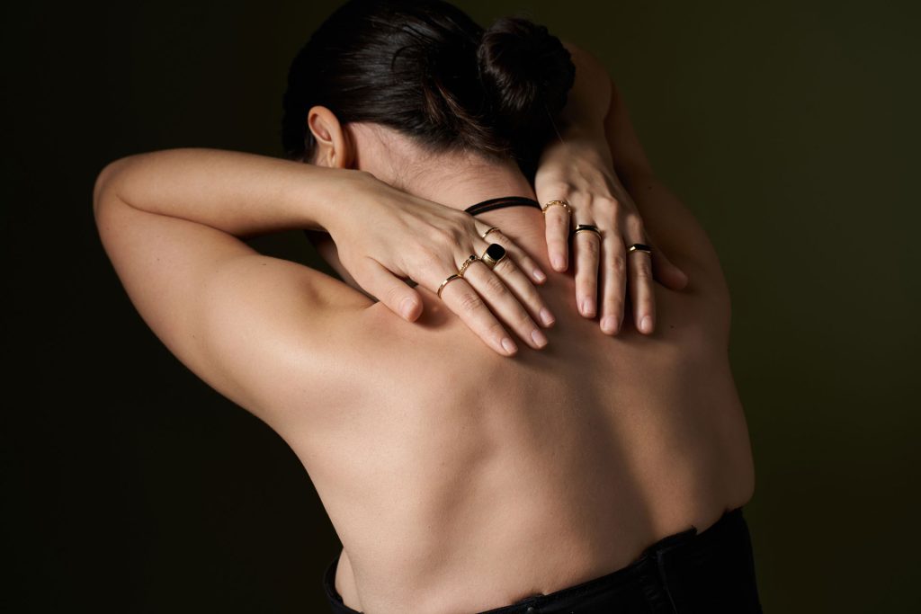 Woman with back pain.
